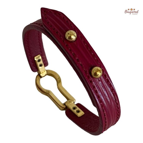 Authentic Louis Vuitton Burgundy Leather Gold Keyhole Bracelet 17 - Picture 6 of 13